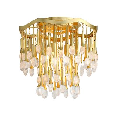 China Modern simple modern shimmering gold and crystal tassels and clear tubular glass flush mount lamp for sale