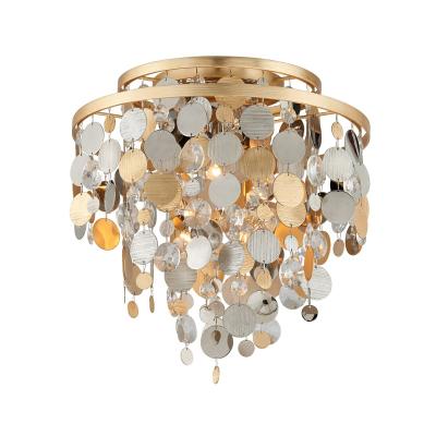 China Modern Round Post Gold Ceiling Lamp Gold Silver Leaf Modern Pendant Light Crystal Flush Mount Lamp for sale