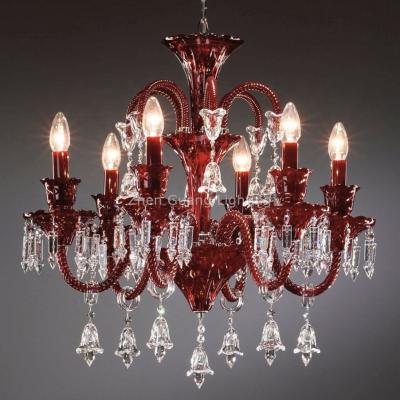 China Charming Traditional Antique Beauty Pendant Lamp Red Murano Glass Crystal Chandelier For Villa for sale