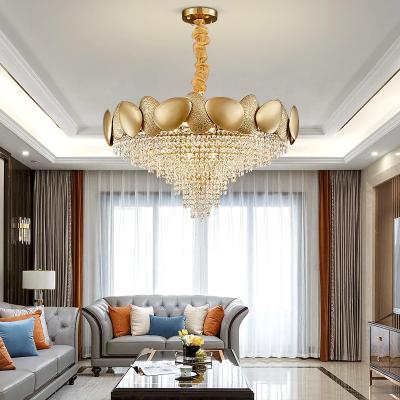 China Free shipping modern simple crystal chandelier gold round led restaurant lamp living room luxury hotel engineering decorative lamp for sale