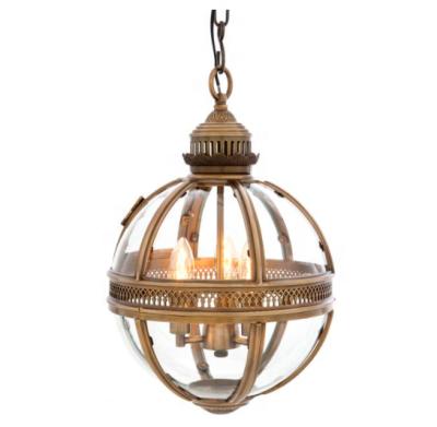 China Traditional round finish antique brass chandelier with glass panels for sale