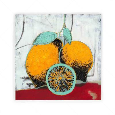 China Art Decor Hot sell yellow wall art handmade lenmo fruit oil painting with glitter for living room decor for sale