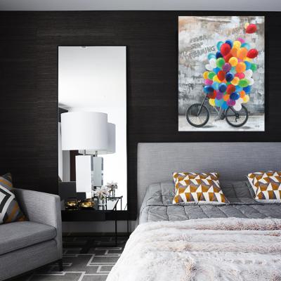 China Newest Abstract Design Colorful Balloon On Bike Painting Gray Framed Wall Art Canvas Print for sale