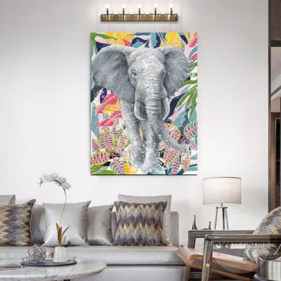 China Handcrafted Wild Animal Wall Art Canvas Prints Art Oil Painting Match Furniture Decor Artree Colorful Elephant for sale