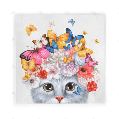 China Modern popular cute cat with flower, butterflies handmade oil painting for living room decor for sale