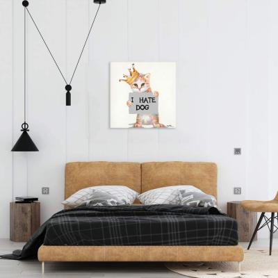 China Classic Premium Quality Cat With Crown Wall Art Animal Oil Painting With Gray Background For Bedroom Decor for sale