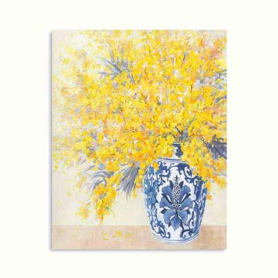 China Custom Modern Handmade Yellow Wall Art Living Room Home Floral Decorative Oil Painting Abstract Flower for sale