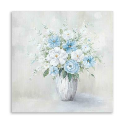 China Modern Stylish Textured Wall Art White Blue Flowers Decorative Canvas For Living Room Office Floral Oil Paintings for sale