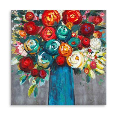 China Modern Handmade Flower Artwork Bedroom Decor Stretched Canvas Wall Art Modern Colorful Floral Oil Paintings for sale