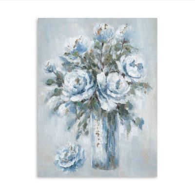 China Modern Handmade Modern Art Canvas Wall Picture for Hotel Bedroom Home Decor Blue Flowers Oil Paintings for sale