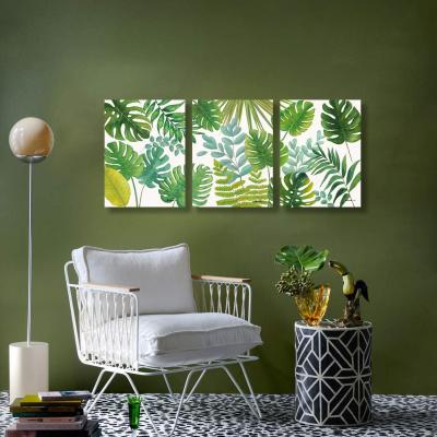 China Contemporary Customize Simple Wall Art Paintings Green Plants Tropical Leaves Wood Framed Print Wall Pictures For Home Decorations for sale