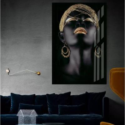 China Modern Luxury African Women 3D Glass Print Crystal Porcelain Tempered Art Glass Painting Canvas Wall Art With Frame Decor For Living Room Home for sale