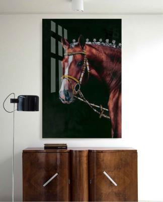 China Modern Custom Design Horse Wall Art Decor For Living Room Animal Crystal Porcelain Paintings Home Office Glass for sale