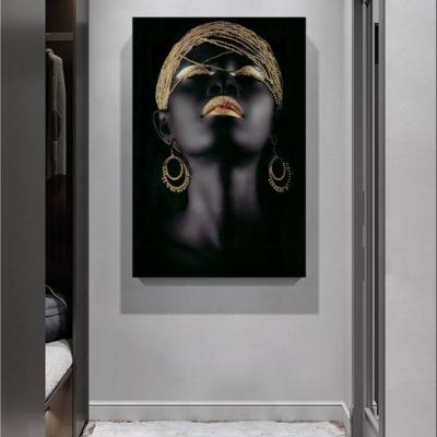 China Large Modern Modern Decor For Living Room Hotel African Woman The Beautiful With Crystal Tempered Print Wall Art for sale