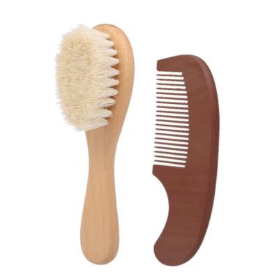 China OEM Sustainable Baby Hair Brush Baby Hair Brush and Comb Set with Natural Goat Hair Straightens Infant Hair Brush for sale