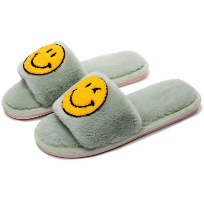 China Hot Sale Smile Face Indoor Cute Hot Fashion Anti-slippery Anti-slippery Winter Slides Warm Flat Slippers Fur Home Slippers For Women for sale