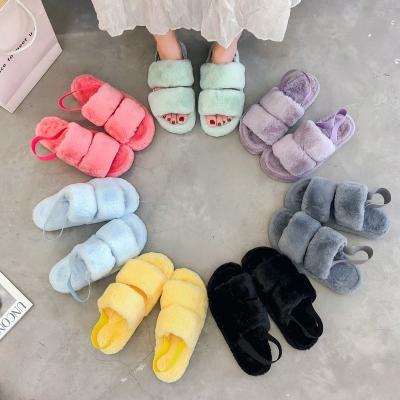 China Winter Warm Faux Fur Slippers Anti-Slippery Fluffy Women's Slippers Factory Wholesale Custom Made Winter Slides Fur Slippers for sale