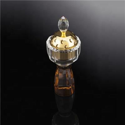 China Crystal New Arrival Arabic Brown Crystal Incense Burner with Gold Metal Bowl for sale