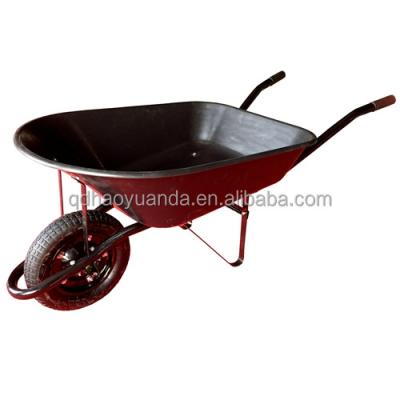 China QINGDAO metal wheelbarrow factory sale 75L capacity directly with bucket garden plastic wheel wheelbarrow poly tray plastic wheelbarrows for sale