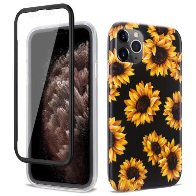 China Stylish Anti-drop IMD Sunflower Print Phone Case For iPhone 11 Pro Max Girls Shockproof TPU Bumper Cover With Screen Protector for sale