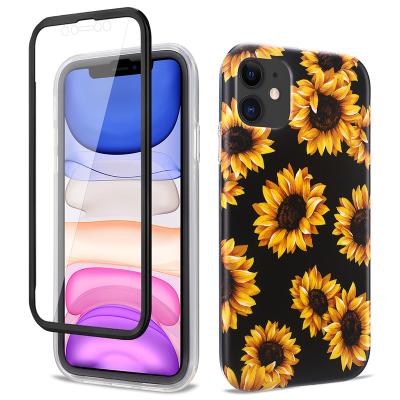 China 360 Anti-drop Shockproof Protective Phone Case Cover for iPhone 11 and 12 SERIES Mobile Phone Back Covers Screen Protector - Sunflower for sale