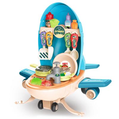 China Plastic 2 In 1 Airplane Shape Kids Children Pretend Cook Food Plastic Toy Kitchen Set Running Play Dessert Water for sale