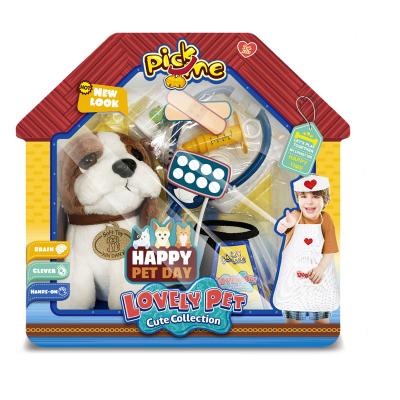 China Plastic Pretend Vet Pet Care Doctor Educational Pretend Doctor Set Play Dog Toys With Plush Dog for sale