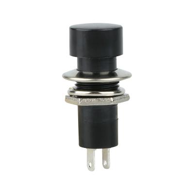 China 10mm Button Switch 2 Brass Nickel Plated Pins Unlocked And Latched Mini Push Button Switch With Flat Round Head For Home Appliance 1A 250VAC for sale