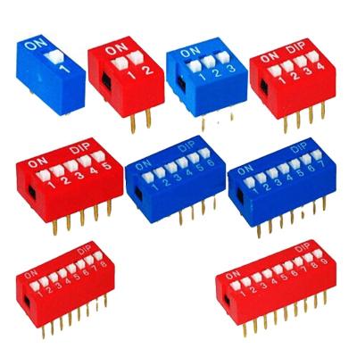 China Plastics 2.54mm Pitch Blue And Red Color 1-12 Position Slide And Piano Type DIP Switch for sale