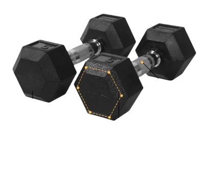 China Hex Rubber Covered Dumbbells Rubber Coated Dumbbells Gym Fitness Gym Dumbbell Black Grip for sale