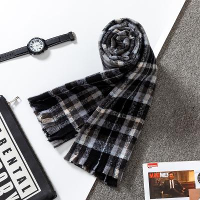 China 2021 Imitation Cashmere Plaid Thickened Tassel Men's Scarf Autumn Winter Style Grid Scarf Large for sale