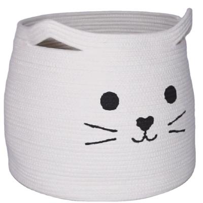 China Viable Children's Supplier Cartoon Cat With Handle Kids Room Oversized Woven Cotton Rope Laundry Basket for sale