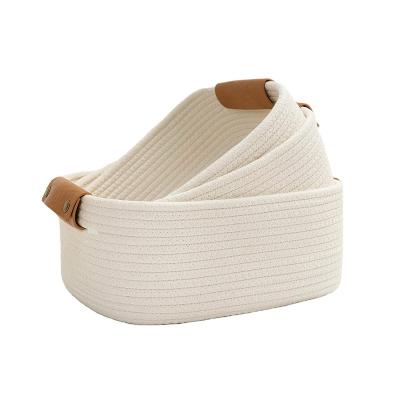 China 3 Pieces Sustainable Cotton Rope Basket Storage Basket Environmental Protection Natural Material Cotton Rope Basket Set for sale