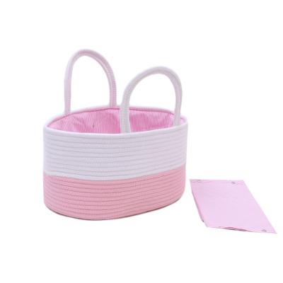 China 2020 Viable White And Pink Rope Cotton Partition Removable Baby Toy Diaper Basket Bag Custom Size for sale