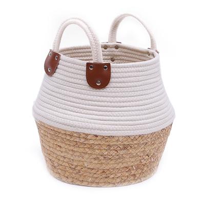 China Eco-Friendly Woven Basket For Plants Vegetable Plankton Cotton Rope Plant Jute Spliced ​​Basket Modern Woven Basket Storage Basket for sale