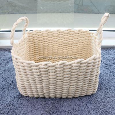 China Eco-Friendly Useful Hand Made Cotton Rope Basket With Handles for sale