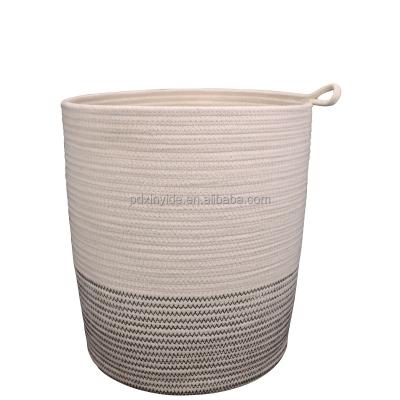 China Large Sustainable Foldable Handmade Toy Laundry Sundries Cotton Rope Woven Basket With Handle Can Be Customized for sale