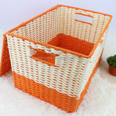 China Sustainable With Lid Multicolor Rectangle Paper Straw Basket For Household Items for sale