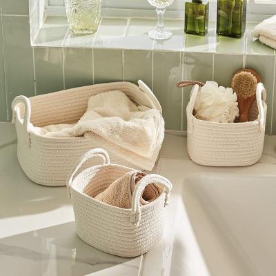 China Sustainable Natural Material 3 Piece Woven Basket Laundry Toy Storage Cotton Rope Basket Environmental Protection Cotton Rope Basket Set for sale