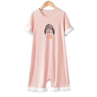 China 2021 New Print Pajamas Pink Overalls Girls Summer Pajamas Children's Breathable Nightgown for sale