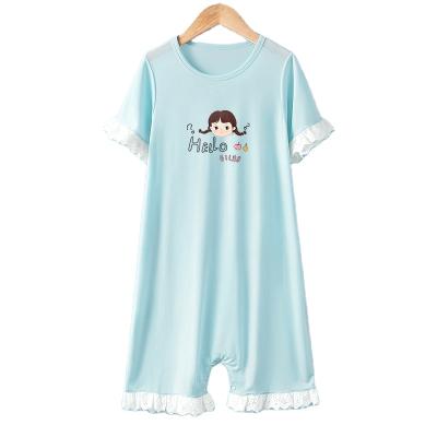 China Girls Summer One-Piece Breathable Nightgown Thin Lace Short Sleeve Nightgown for sale