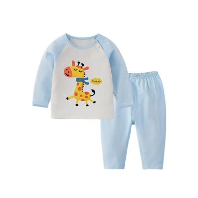 China Breathable Kids Clothing Sets 2021 Round Neck Pajamas Kids Blue Boys Two Piece Sets Cotton Long Sleeves Sets For Kids for sale