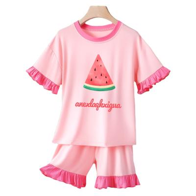 China 2021 casual new toddler pajamas set summer thin girl pajamas set white T-shirt casual pajamas for sale