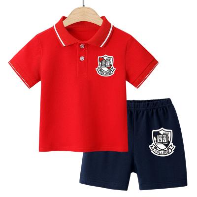 China New 2021 summer casual cotton children boys lapel shirt T-shirt solid color short sleeve suit 1-5 years old children wear clothes for sale