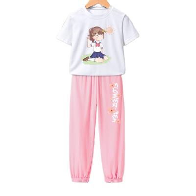 China Wholesale Vintage Kids Girls Suits Casual Loose T-shirt Two Piece Pants Suit Version Stain 2 Pcs Kids Clothes Sets for sale