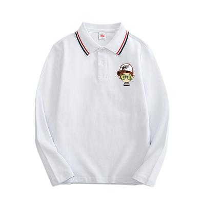 China White custom made long sleeve boys polo t shirts QUICK DRY polo t shirt for kid high quality pure cotton long sleeve lapel polo t-shirt for sale