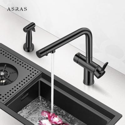 China Asras 304 black stainless steel faucet Single Handle Hot Cold Mixer with Sprayer Drinking Water Knob 4063-1 for sale