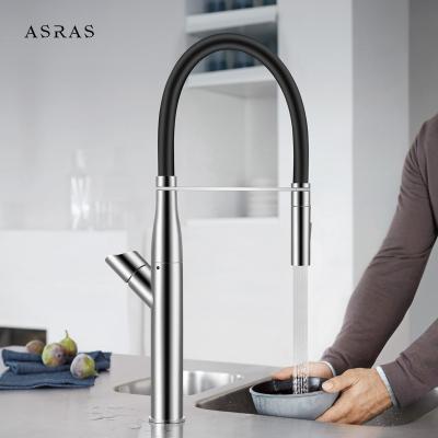 China Asras 304 stainless steel silicone tube kitchen hot/cold mixer tap sprayer switch pull out kitchen faucet 3059-1 for sale