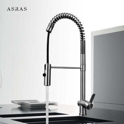 China Asras 304 stainless steel faucet kitchen tap pull down solid spring loaded sprayer switch single handle 3049 for sale