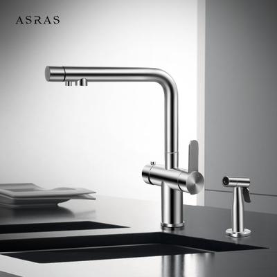 China Asras 304 stainless steel faucet Hot and cold mixer kitchen tap pull down solid spring loaded sprayer single handle 3063 for sale